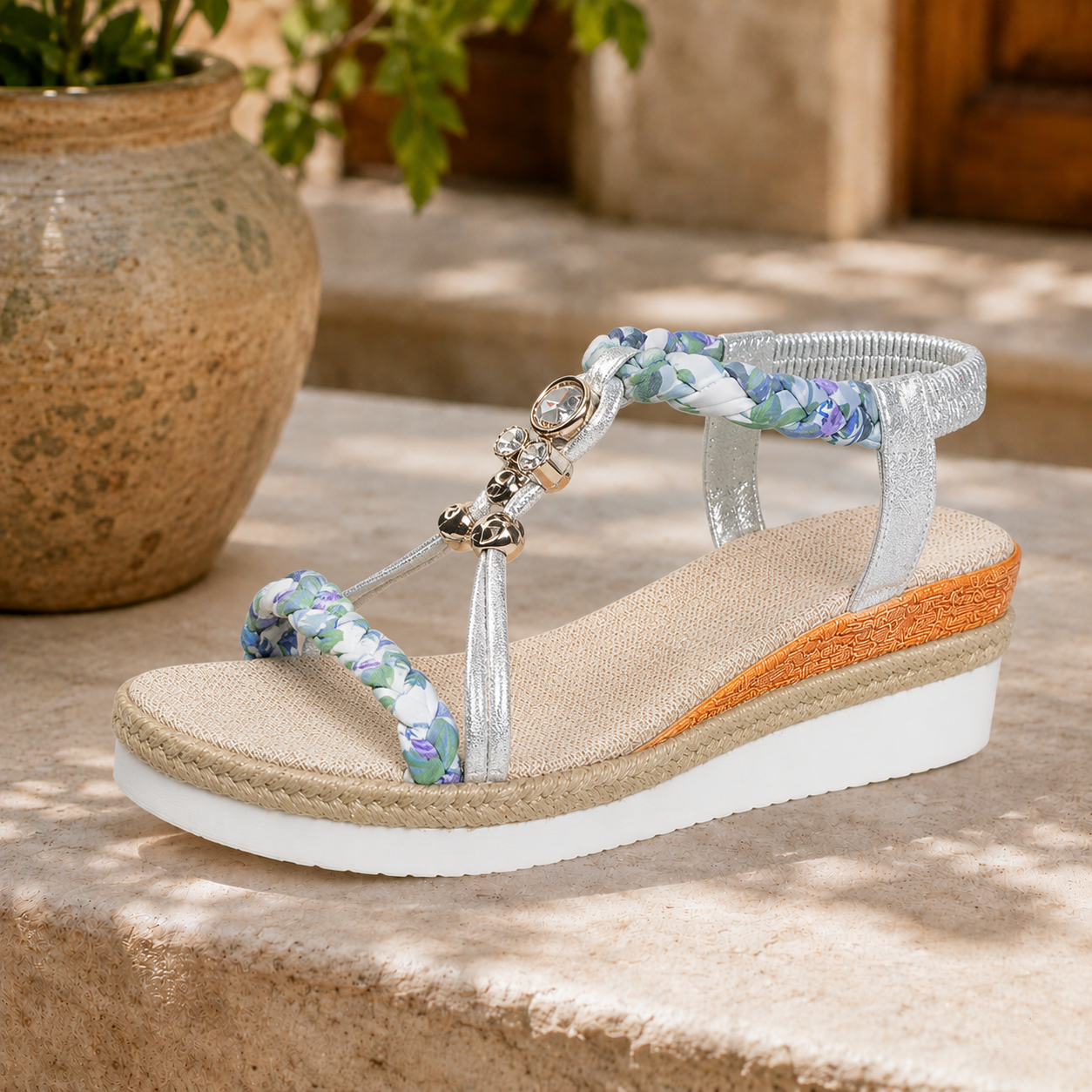 Sandales Élégance Tressée™ – Sandales Compensées Confort avec Perles